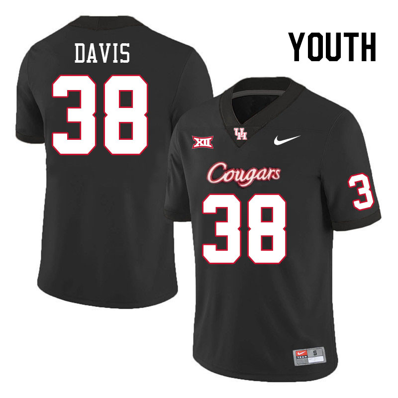 Youth #38 Aaron Davis Houston Cougars College Football Jerseys Stitched-Black